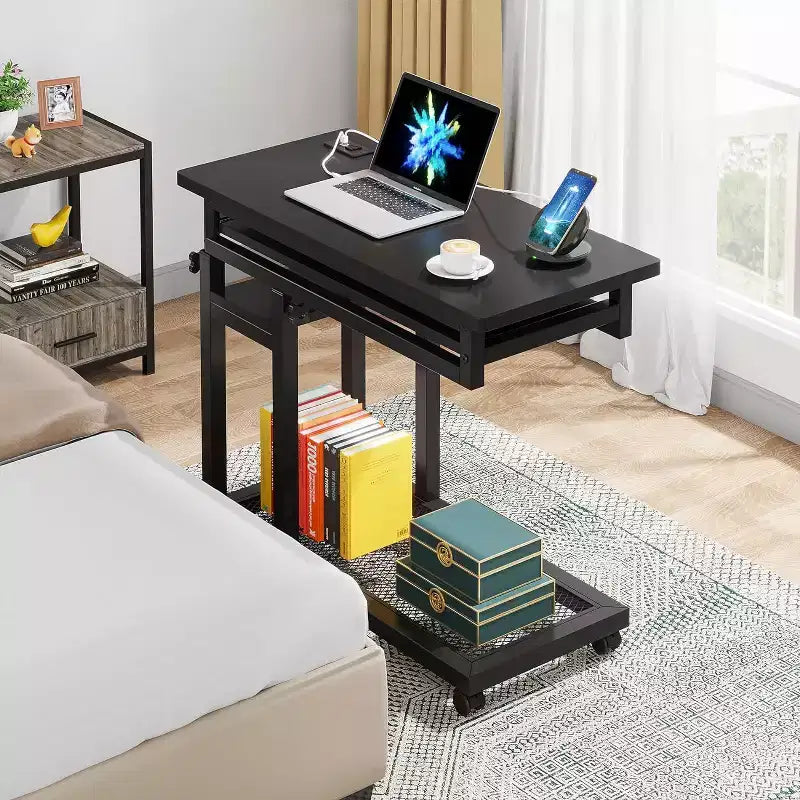Bureau mobile portable Tribesigns, table pour ordinateur portable réglable en hauteur avec roulettes