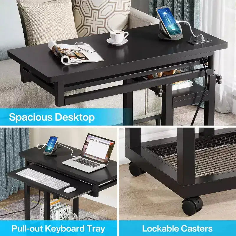 Bureau mobile portable Tribesigns, table pour ordinateur portable réglable en hauteur avec roulettes
