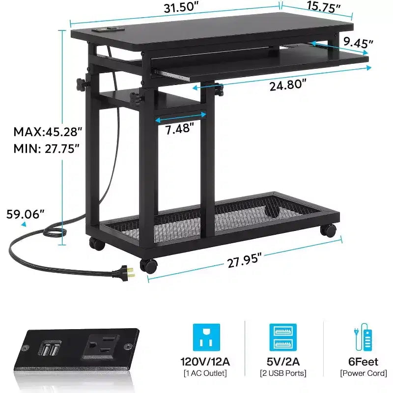 Bureau mobile portable Tribesigns, table pour ordinateur portable réglable en hauteur avec roulettes
