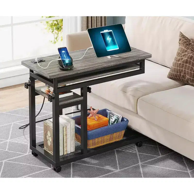 Bureau mobile portable Tribesigns, table pour ordinateur portable réglable en hauteur avec roulettes