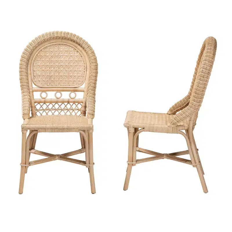bali & pari Jelita Ensemble de 2 chaises de salle à manger modernes en rotin naturel bohème marron