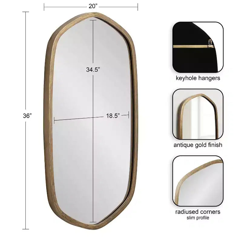 Miroir mural encadré hexagonal McLean 20x36 Kate & Laurel All Things Decor