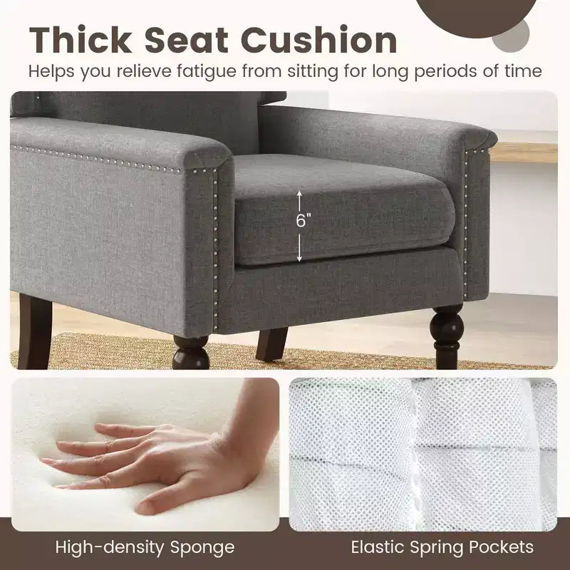 Fauteuil moderne de style Mid-century Costway, lot de 1 ou 2, avec coussin épais et pieds en bois d'hévéa, pour salon, gris