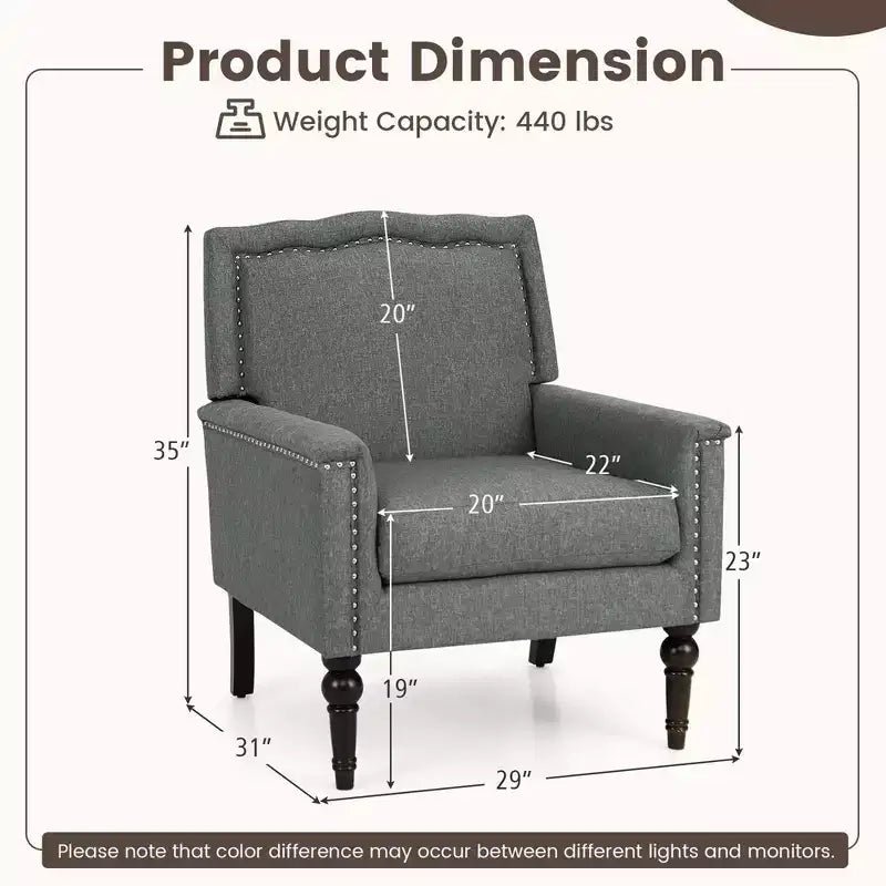 Fauteuil moderne de style Mid-century Costway, lot de 1 ou 2, avec coussin épais et pieds en bois d'hévéa, pour salon, gris