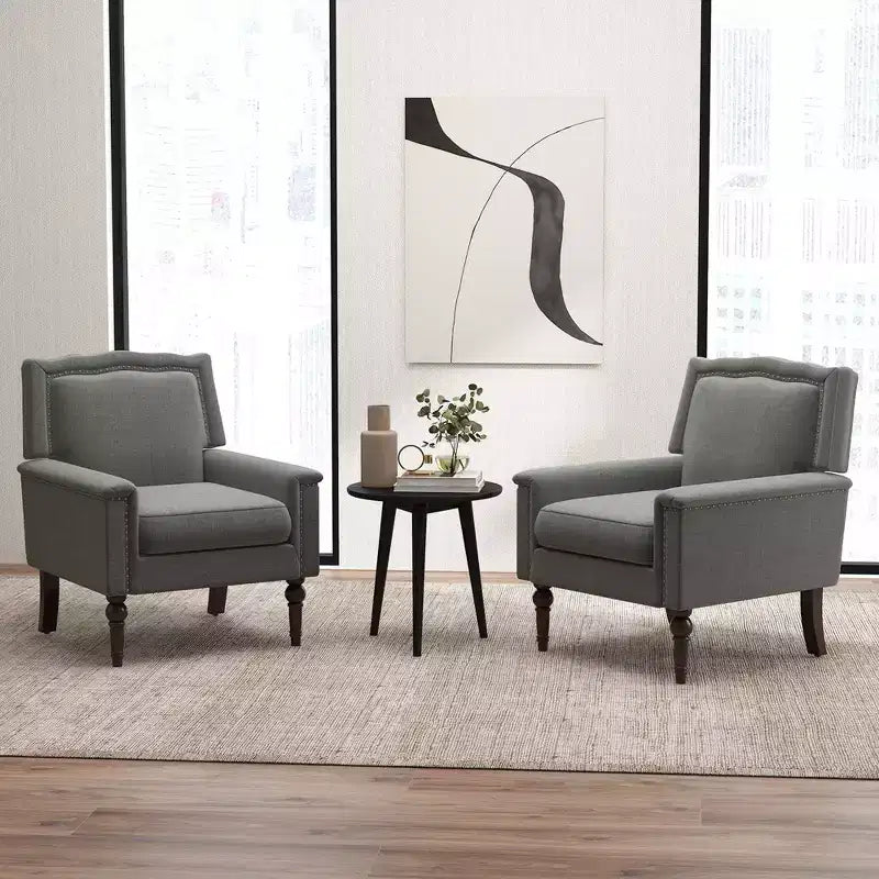 Fauteuil moderne de style Mid-century Costway, lot de 1 ou 2, avec coussin épais et pieds en bois d'hévéa, pour salon, gris