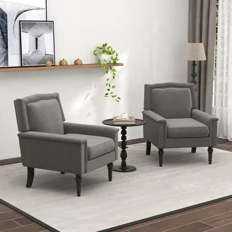 Fauteuil moderne de style Mid-century Costway, lot de 1 ou 2, avec coussin épais et pieds en bois d'hévéa, pour salon, gris