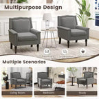 Fauteuil moderne de style Mid-century Costway, lot de 1 ou 2, avec coussin épais et pieds en bois d'hévéa, pour salon, gris