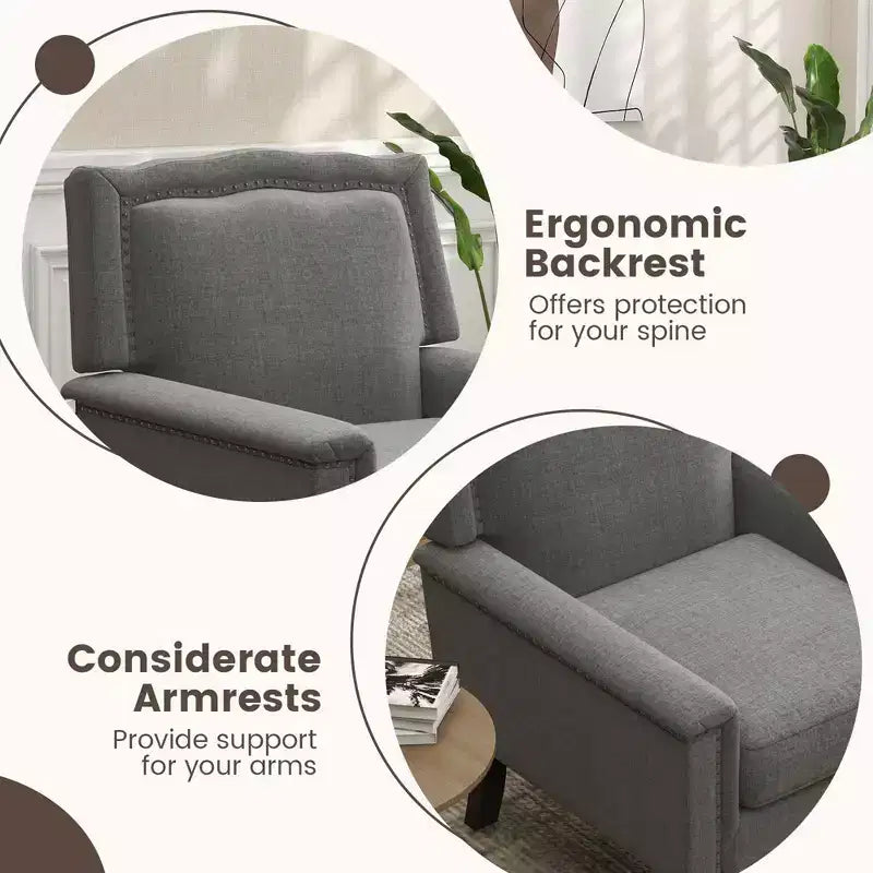 Fauteuil moderne de style Mid-century Costway, lot de 1 ou 2, avec coussin épais et pieds en bois d'hévéa, pour salon, gris