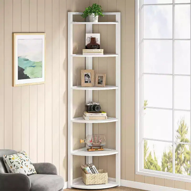 Bibliothèque d'angle à 6 niveaux Tribesigns, étagère de rangement de 180 cm de haut
