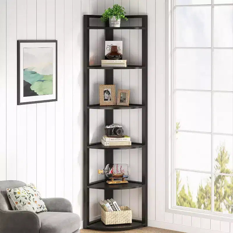 Bibliothèque d'angle à 6 niveaux Tribesigns, étagère de rangement de 180 cm de haut
