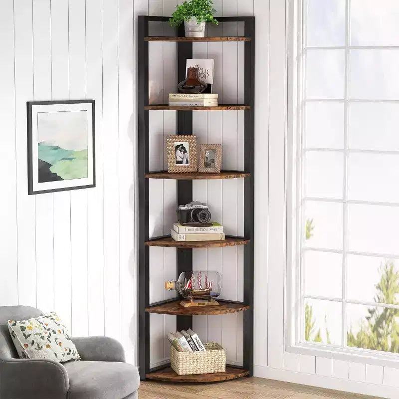 Bibliothèque d'angle à 6 niveaux Tribesigns, étagère de rangement de 180 cm de haut