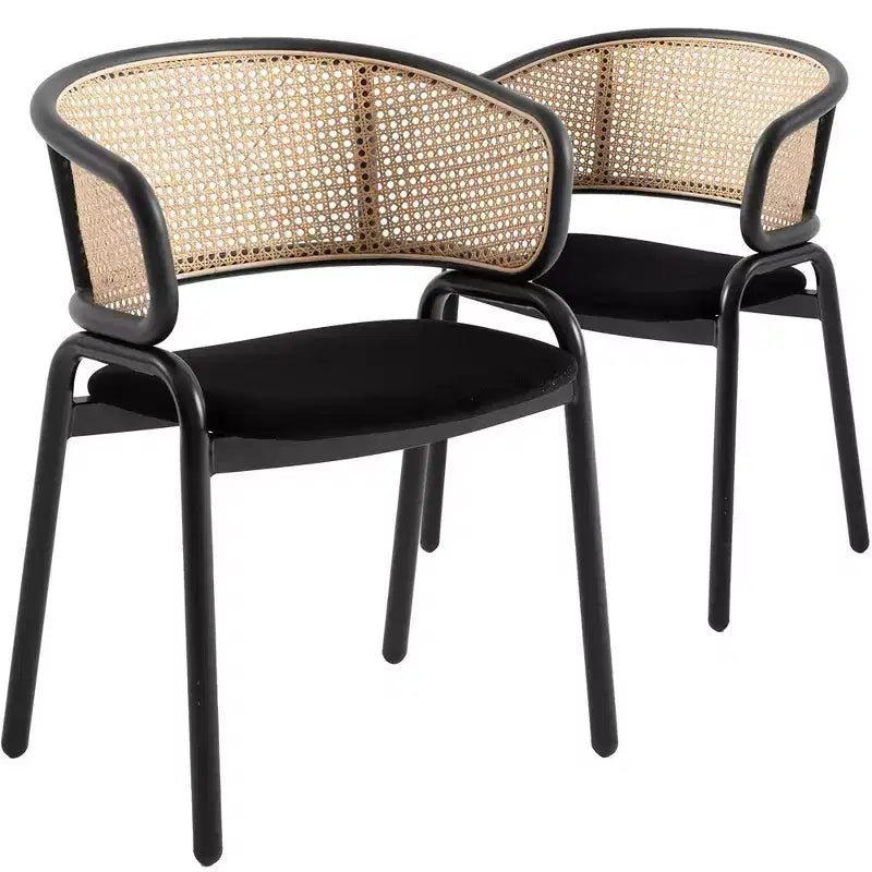 LeisureMod Ervilla Lot de 2 chaises de salle à manger modernes, assise rembourrée, piètement en acier noir, pour salle à manger élégante, cuisine, café, sièges de table