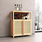 32.08 Tall Bamboo Storage Cabinet with 1 Open Shelves and 2 Doors for Bathroom, Natural 4A - ModernLuxe