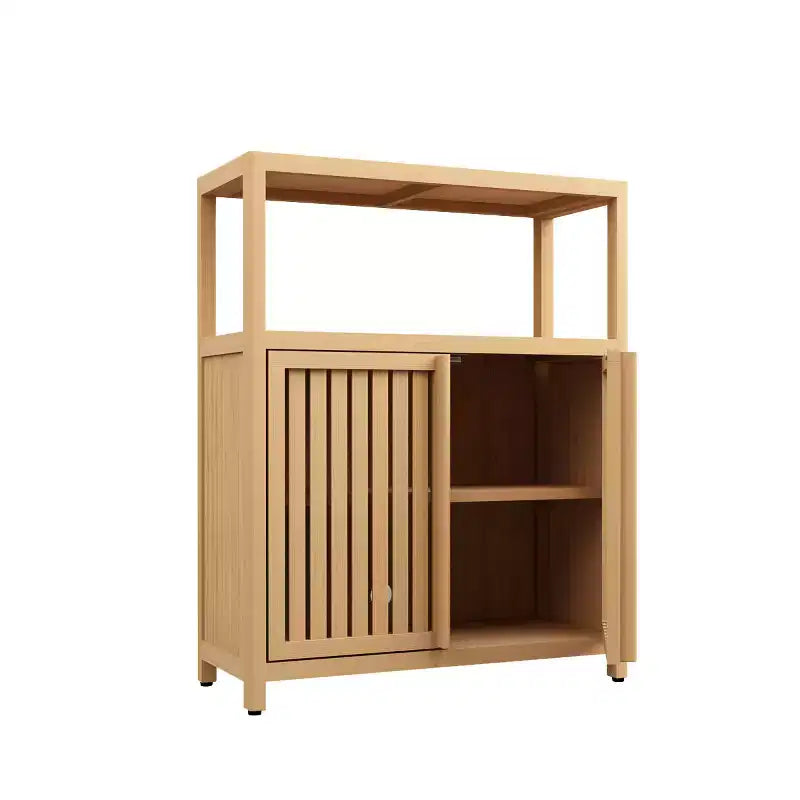 32.08 Grande armoire de rangement en bambou avec 1 étagère ouverte et 2 portes pour salle de bain, Naturel 4A - ModernLuxe