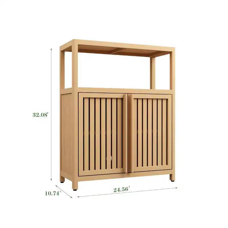 32.08 Grande armoire de rangement en bambou avec 1 étagère ouverte et 2 portes pour salle de bain, Naturel 4A - ModernLuxe