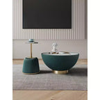 Manhattan Comfort Ensemble de 2 tables basses et tables d'appoint Anderson en similicuir avec plateau en métal