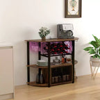 Meuble à vin HOMCOM avec station de recharge et lumières LED, meuble bar avec porte-bouteilles, porte-verres, portes grillagées et étagères ouvertes, marron rustique
