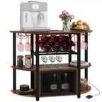 Meuble à vin HOMCOM avec station de recharge et lumières LED, meuble bar avec porte-bouteilles, porte-verres, portes grillagées et étagères ouvertes, marron rustique