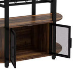 Meuble à vin HOMCOM avec station de recharge et lumières LED, meuble bar avec porte-bouteilles, porte-verres, portes grillagées et étagères ouvertes, marron rustique