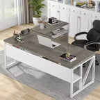 Bureau d'angle Lantine avec tiroirs, bureau informatique exécutif de 63 pouces et classeur latéral pour bureau à domicile