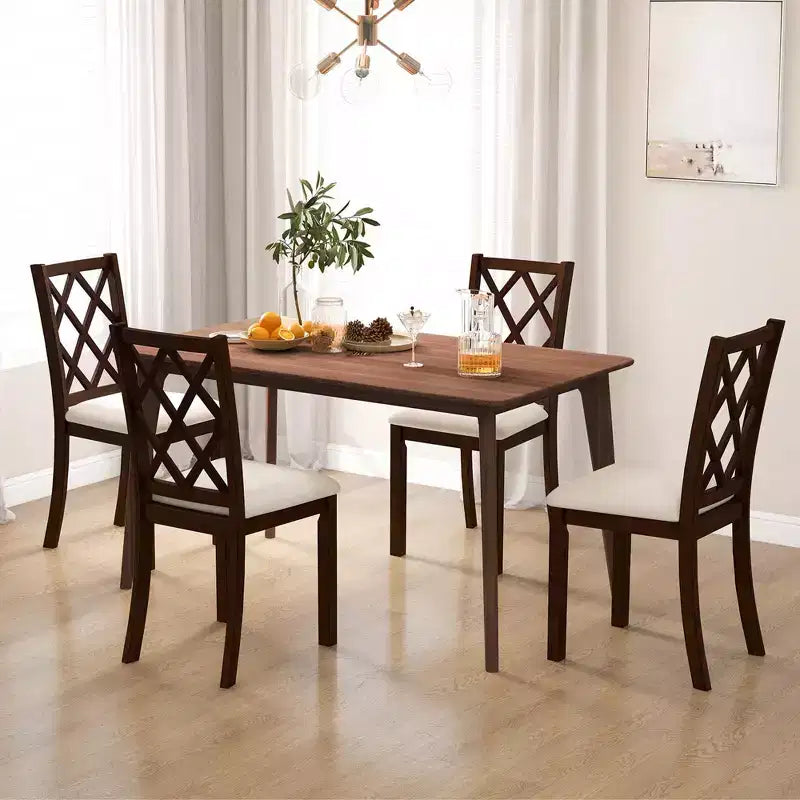 Costway Lot de 2/4 chaises de salle à manger en bois, chaises d'appoint de cuisine avec dossier incliné, marron cerise