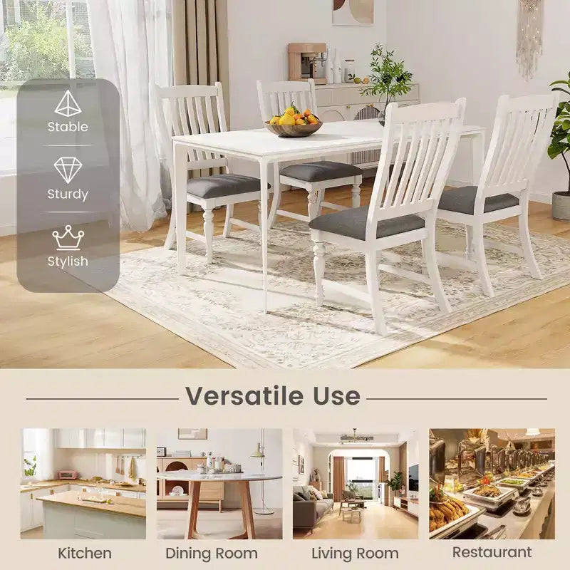 Lot de 2/4 chaises de salle à manger Costway avec pieds en bois massif et assise rembourrée, chaise d'appoint de cuisine blanc et gris