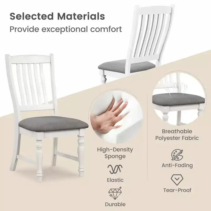 Lot de 2/4 chaises de salle à manger Costway avec pieds en bois massif et assise rembourrée, chaise d'appoint de cuisine blanc et gris