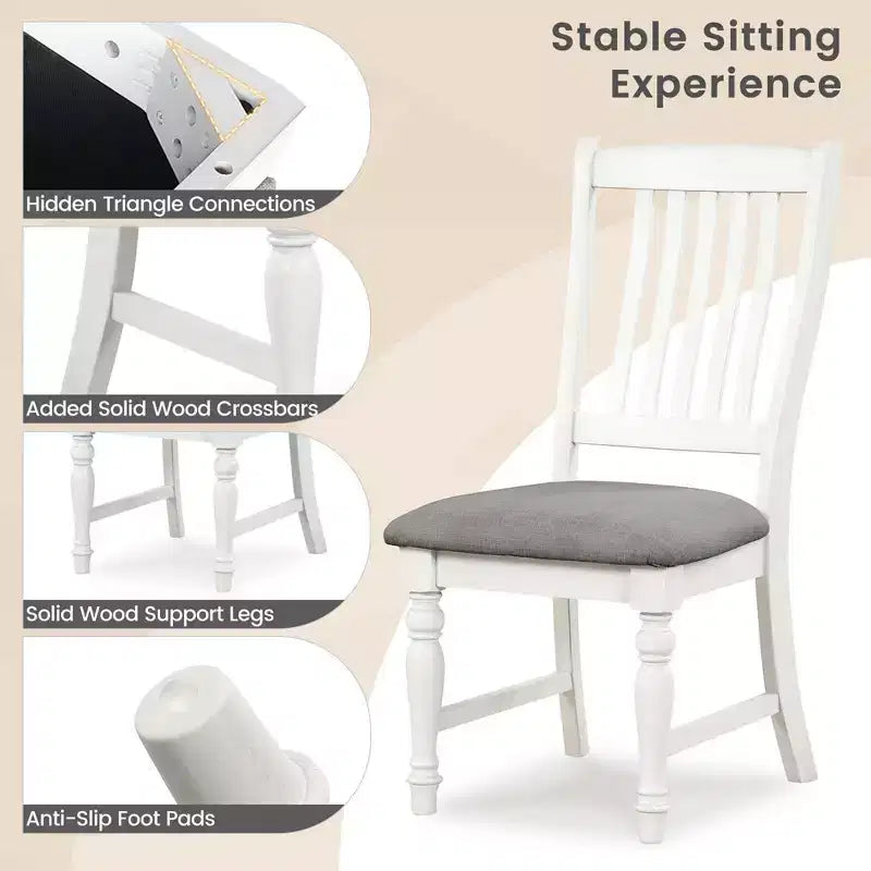 Lot de 2/4 chaises de salle à manger Costway avec pieds en bois massif et assise rembourrée, chaise d'appoint de cuisine blanc et gris