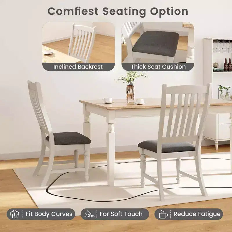 Lot de 2/4 chaises de salle à manger Costway avec pieds en bois massif et assise rembourrée, chaise d'appoint de cuisine blanc et gris
