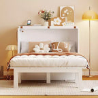 Lit escamotable grand lit/queen size avec port USB et étagères amovibles de chaque côté, blanc/gris, 4A -ModernLuxe