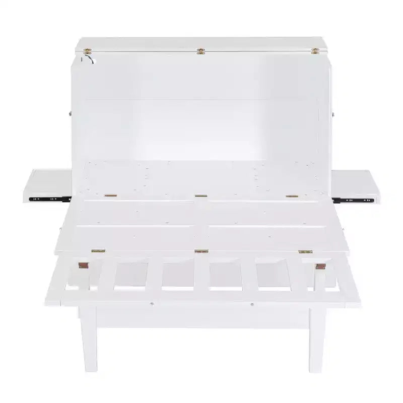 Lit escamotable grand lit/queen size avec port USB et étagères amovibles de chaque côté, blanc/gris, 4A -ModernLuxe