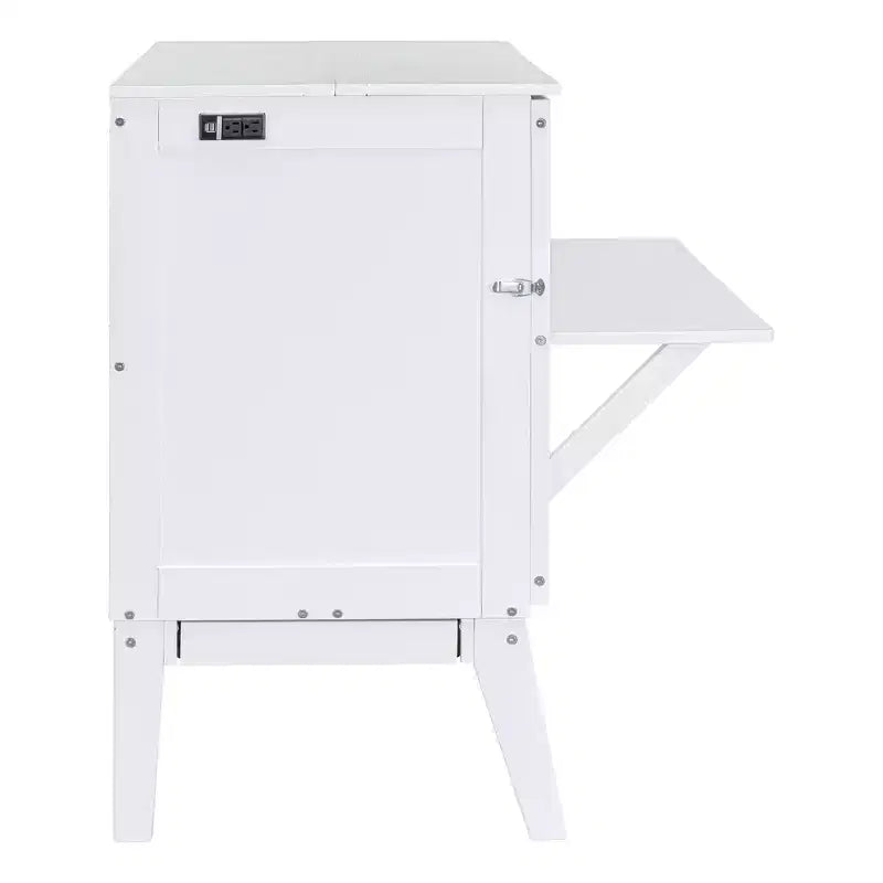 Lit escamotable grand lit/queen size avec port USB et étagères amovibles de chaque côté, blanc/gris, 4A -ModernLuxe