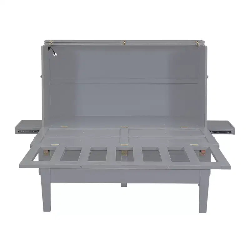 Lit escamotable grand lit/queen size avec port USB et étagères amovibles de chaque côté, blanc/gris, 4A -ModernLuxe