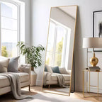 Dovelina Miroir sur pied rectangulaire avec cadre en métal, miroir de sol, miroir mural