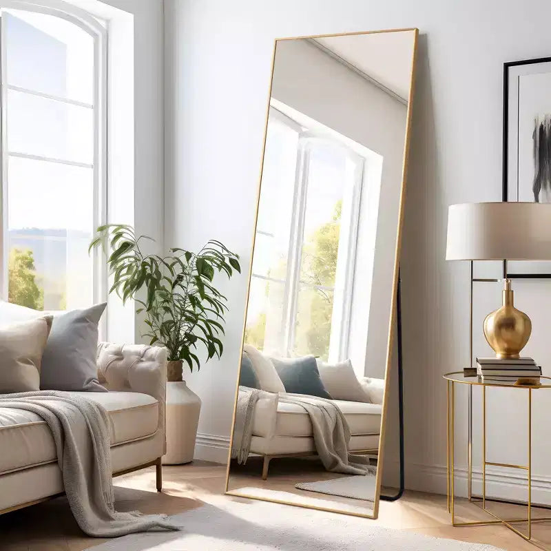 Dovelina Miroir sur pied rectangulaire avec cadre en métal, miroir de sol, miroir mural