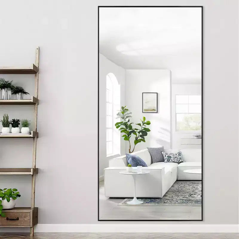 Dovelina Miroir sur pied rectangulaire avec cadre en métal, miroir de sol, miroir mural