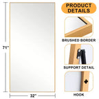 Dovelina Miroir sur pied rectangulaire avec cadre en métal, miroir de sol, miroir mural