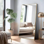 Dovelina Miroir sur pied rectangulaire avec cadre en métal, miroir de sol, miroir mural