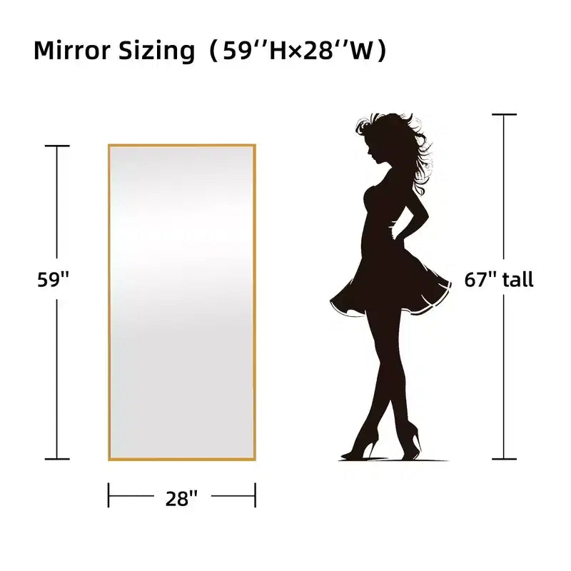 Dovelina Miroir sur pied rectangulaire avec cadre en métal, miroir de sol, miroir mural