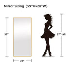 Dovelina Miroir sur pied rectangulaire avec cadre en métal, miroir de sol, miroir mural