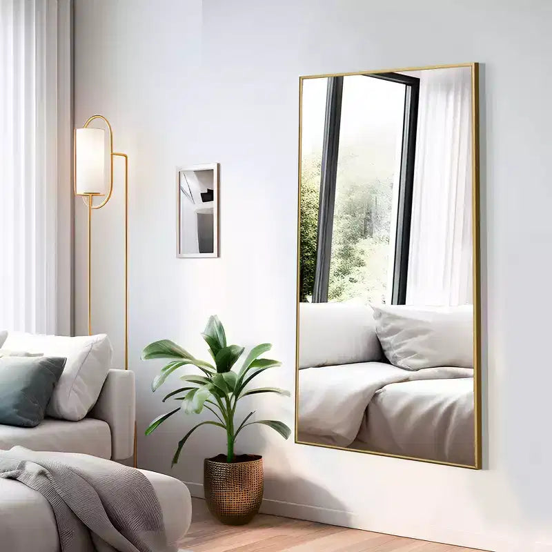 Dovelina Miroir sur pied rectangulaire avec cadre en métal, miroir de sol, miroir mural