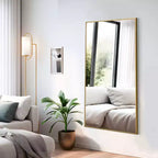Dovelina Miroir sur pied rectangulaire avec cadre en métal, miroir de sol, miroir mural
