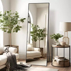Dovelina Miroir sur pied rectangulaire avec cadre en métal, miroir de sol, miroir mural
