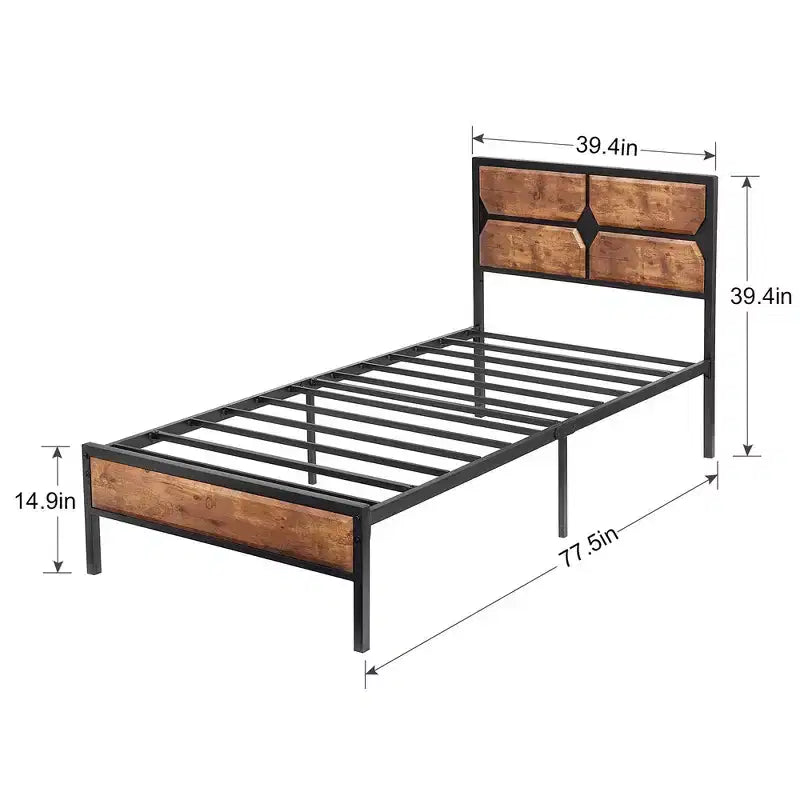Cadre de lit VECELO avec tête de lit en bois, lit plateforme robuste