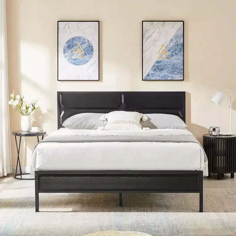 VECELO Bed Frame with Wooden Headboard, Heavy-Duty Platform Bed