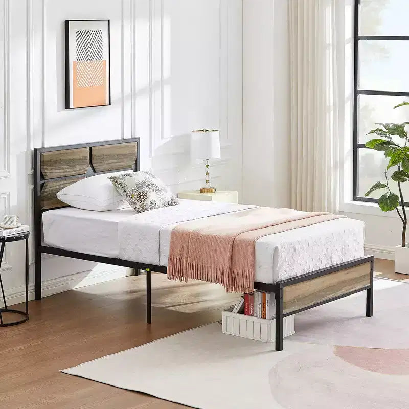 Cadre de lit VECELO avec tête de lit en bois, lit plateforme robuste