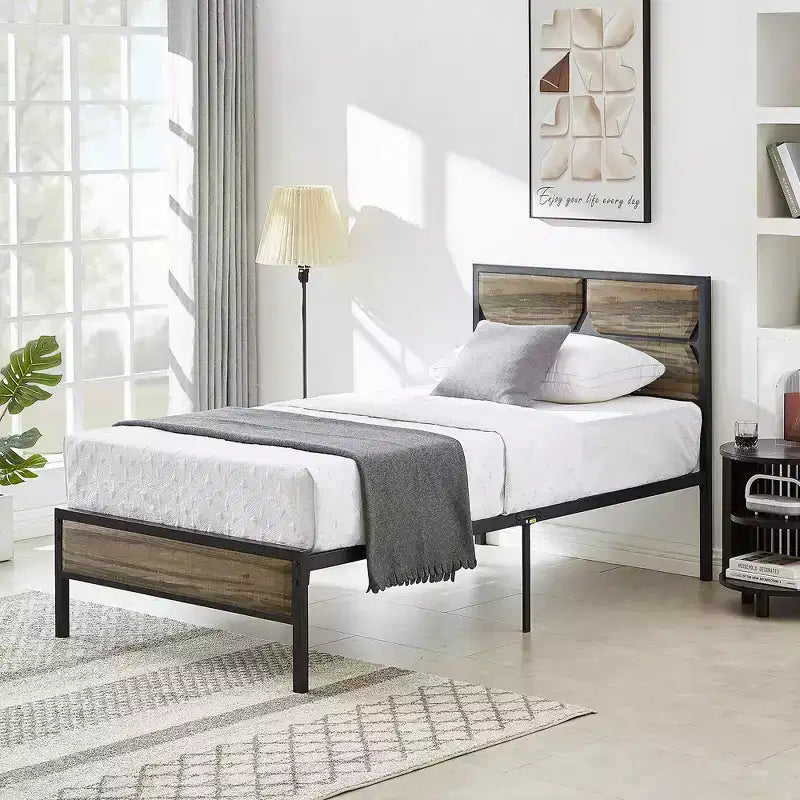 Cadre de lit VECELO avec tête de lit en bois, lit plateforme robuste