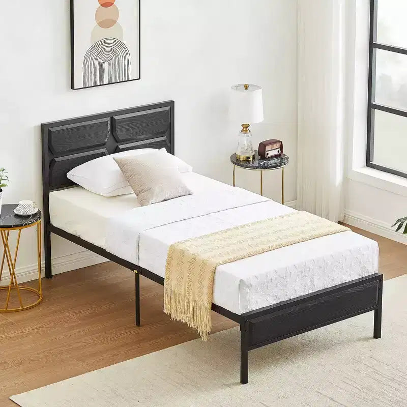 Cadre de lit VECELO avec tête de lit en bois, lit plateforme robuste