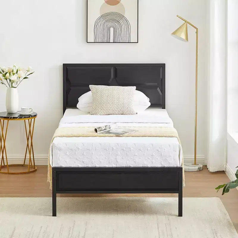 Cadre de lit VECELO avec tête de lit en bois, lit plateforme robuste