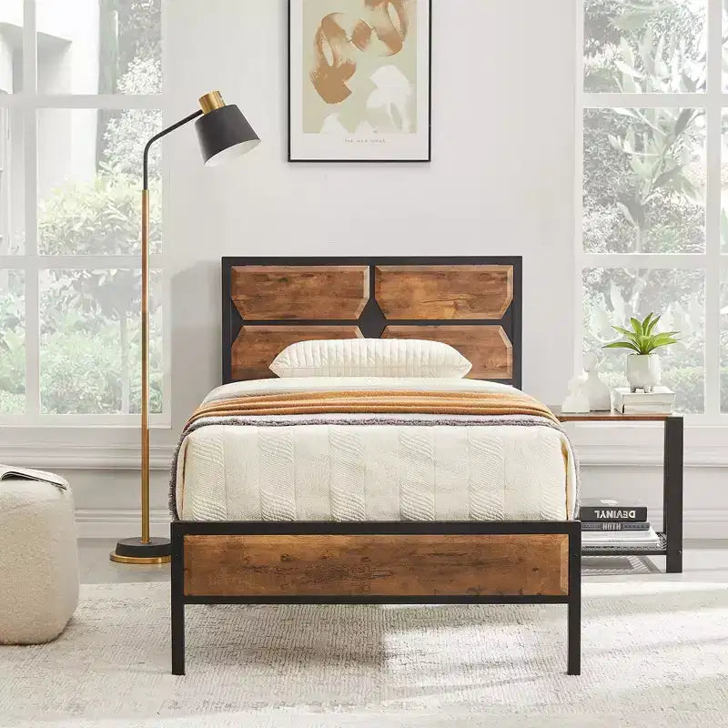 Cadre de lit VECELO avec tête de lit en bois, lit plateforme robuste